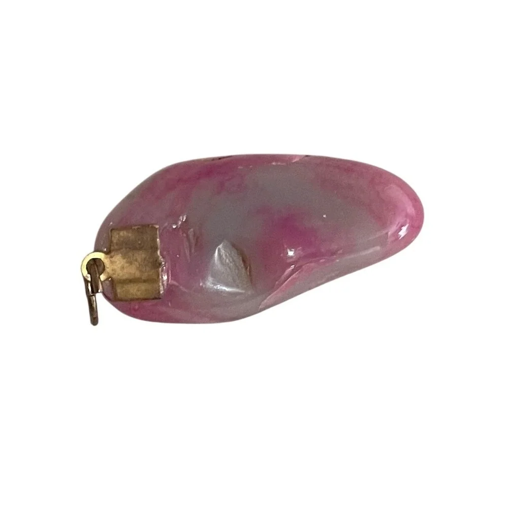 Vintage Pink Agate Stone Teardrop Pendant Natural Polished Gemstone Charm